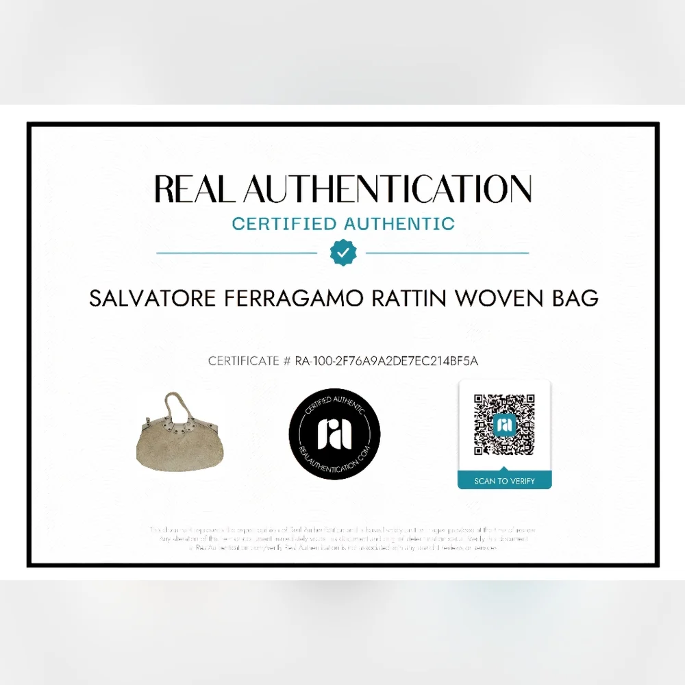 Salvatore Ferragamo Raffia Woven Leather Handbag w/COA